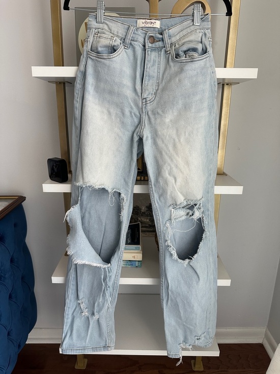 Vibrant M.I.U Denim - Vibrant Light Wash Distressed Straight-Leg Jeans - Women